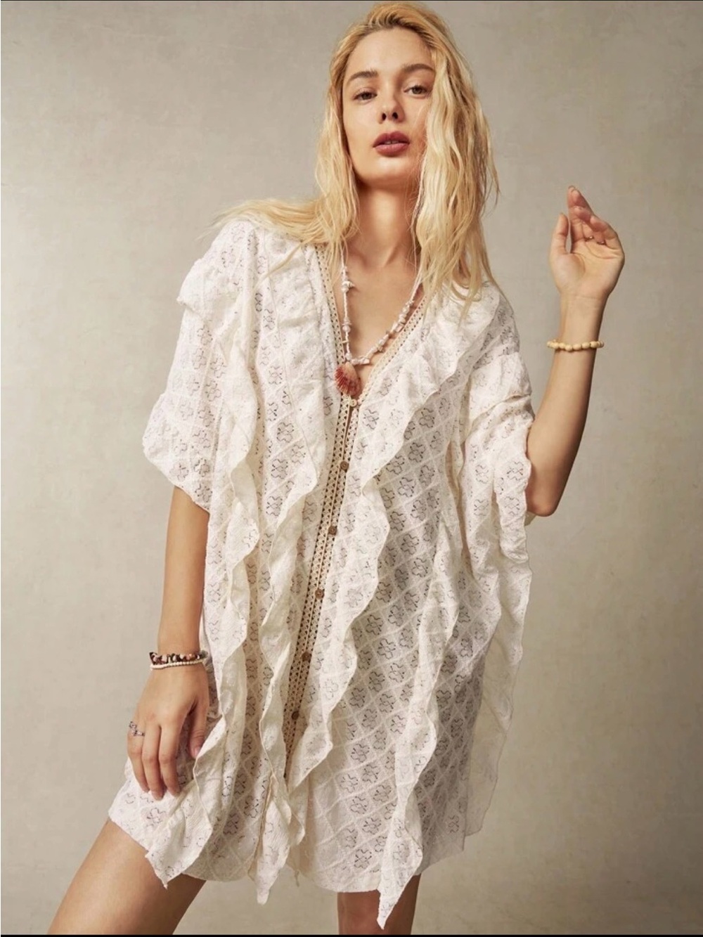 White Lace Ruffle Cover-Up Tunic - Picture 3 of 7